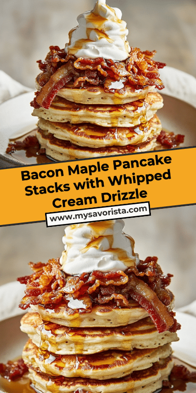 Bacon Maple Pancake Stacks with Whipped Cream Drizzle