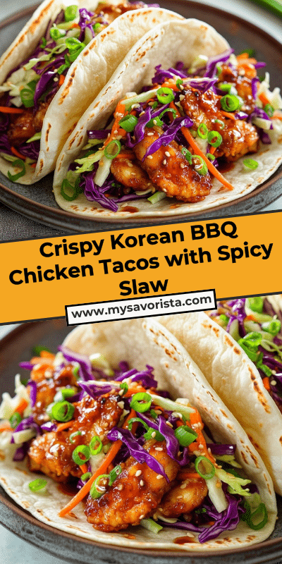 Crispy Korean BBQ Chicken Tacos with Spicy Slaw