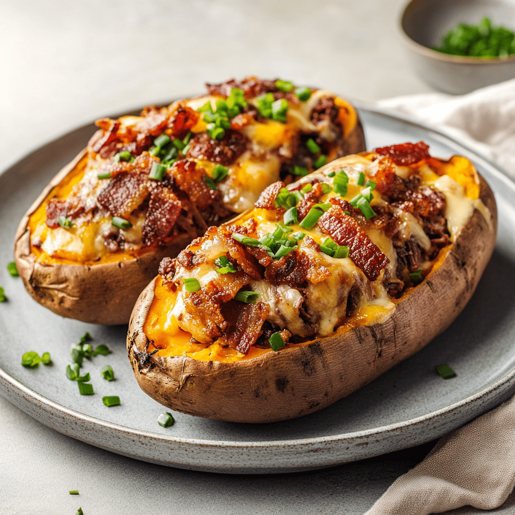 BBQ Bacon-Brisket Stuffed Sweet Potatoes for Game Day — chef-tested restaurant-quality photo
