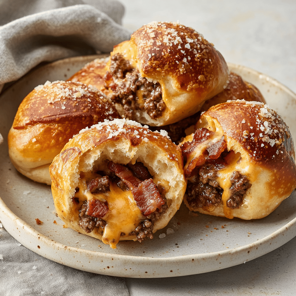 BBQ Bacon Cheeseburger Stuffed Pretzel Bites — chef-tested restaurant-quality photo