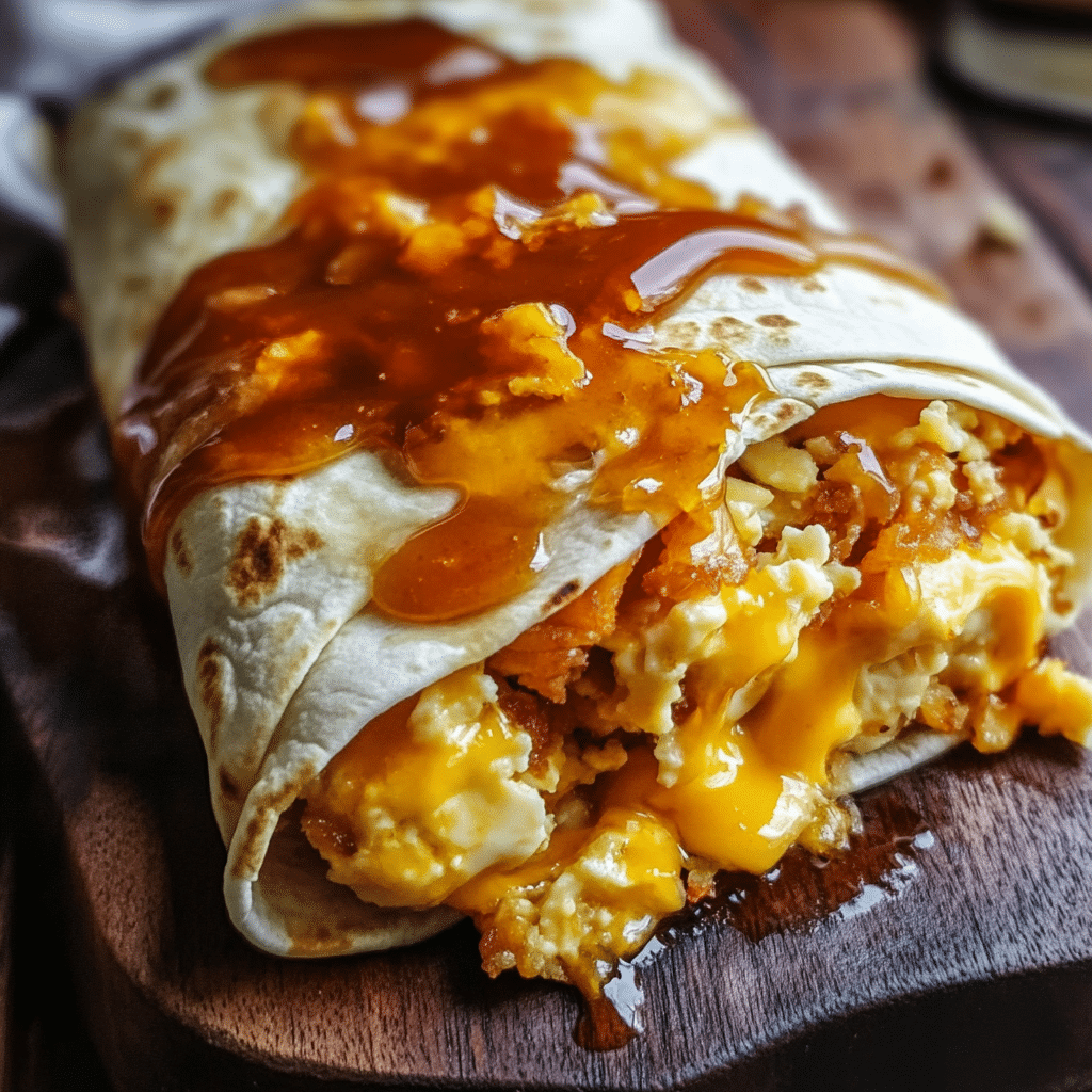 How to make Bourbon-Glazed Breakfast Burritos with Cheddar Explosion — key cooking step
