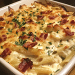 How to make Cheesy Bacon Alfredo Casserole Delight — key cooking step
