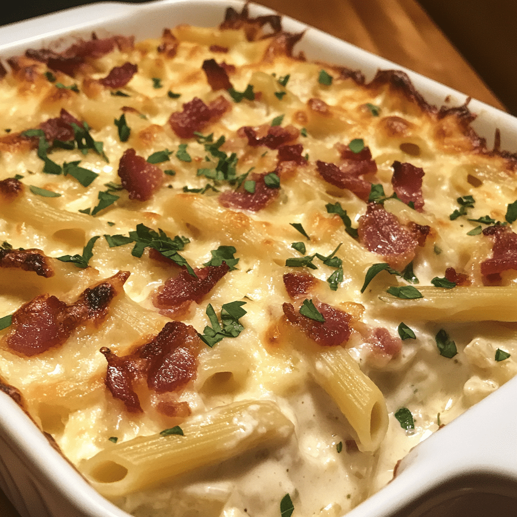 Cheesy Bacon Alfredo Casserole Delight — chef-tested restaurant-quality photo