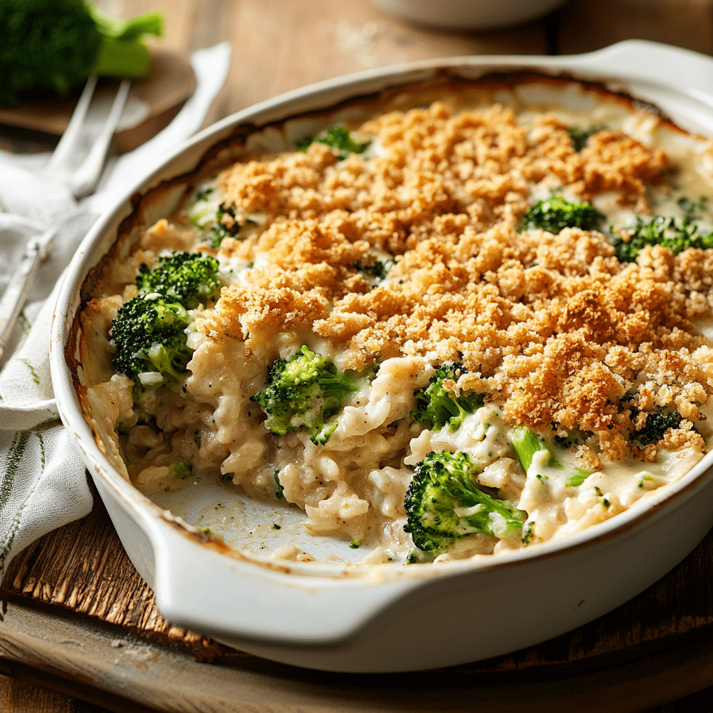 Cheesy Broccoli and Rice Casserole with Crunchy Topping — chef-tested restaurant-quality photo
