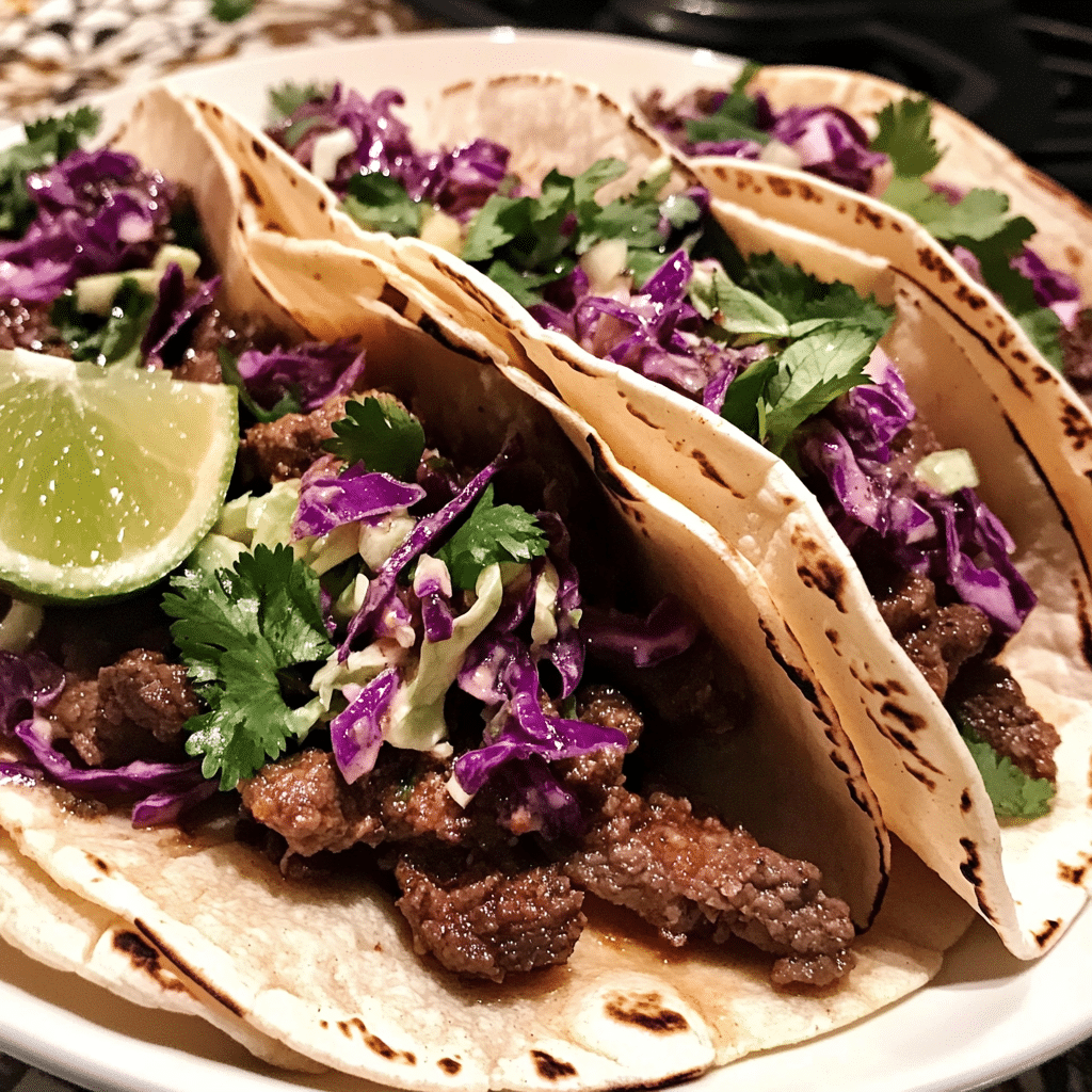 How to make chili garlic sauce Lime Beef Tacos with Fresh Cilantro Slaw — key cooking step