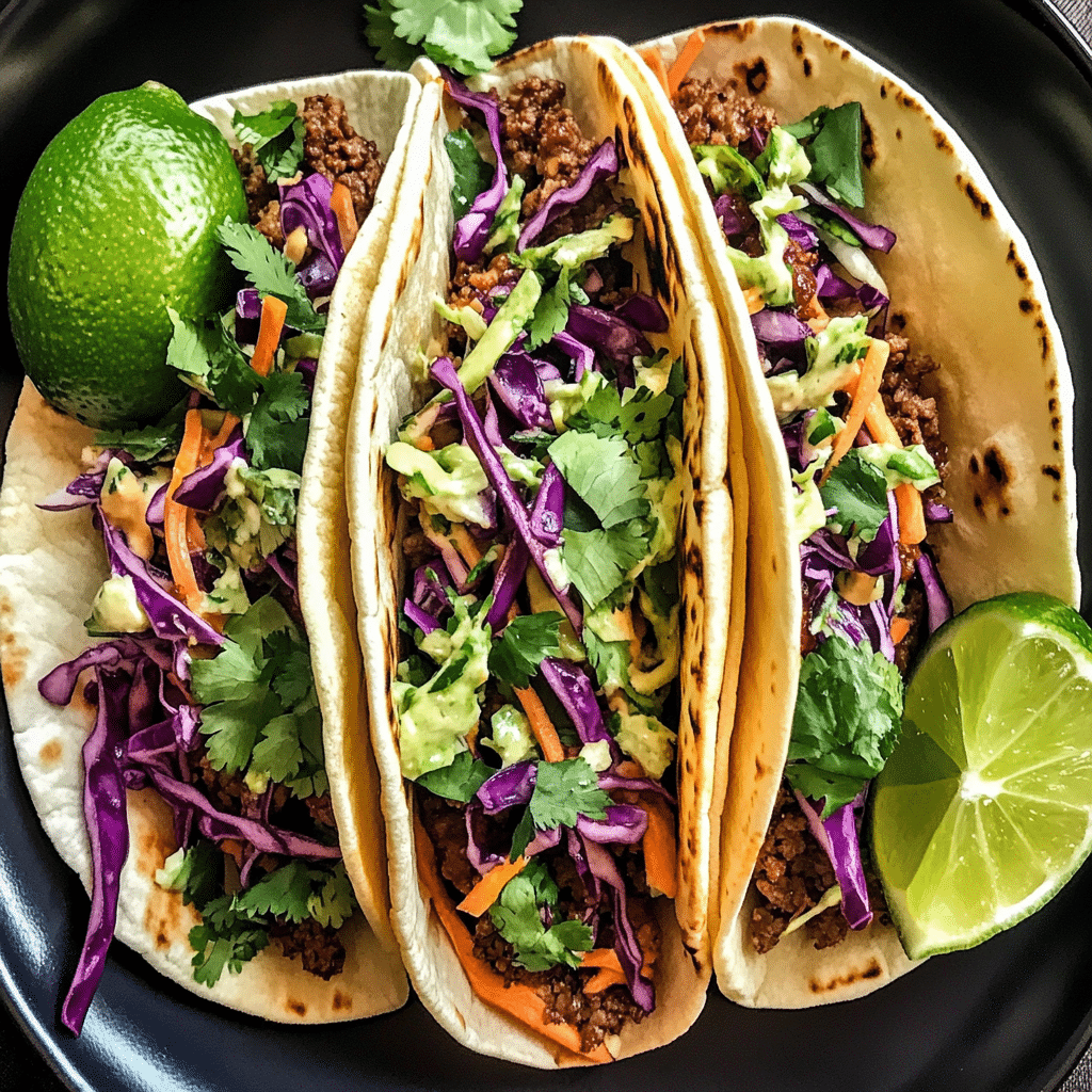 chili garlic sauce Lime Beef Tacos with Fresh Cilantro Slaw — chef-tested restaurant-quality photo