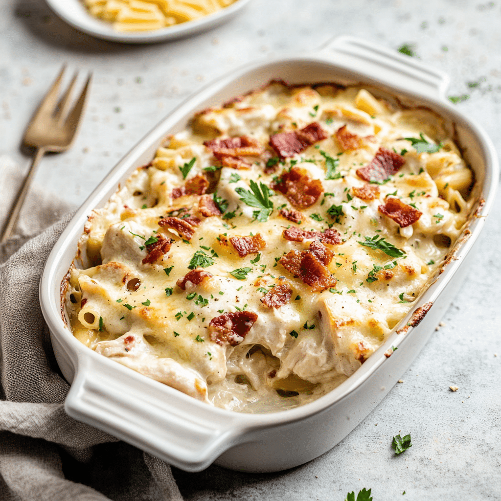 Creamy Chicken Bacon Alfredo Casserole Comfort — chef-tested restaurant-quality photo