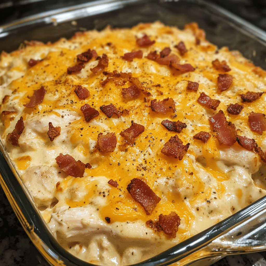 How to make Creamy Chicken Bacon Ranch Casserole Dish — key cooking step