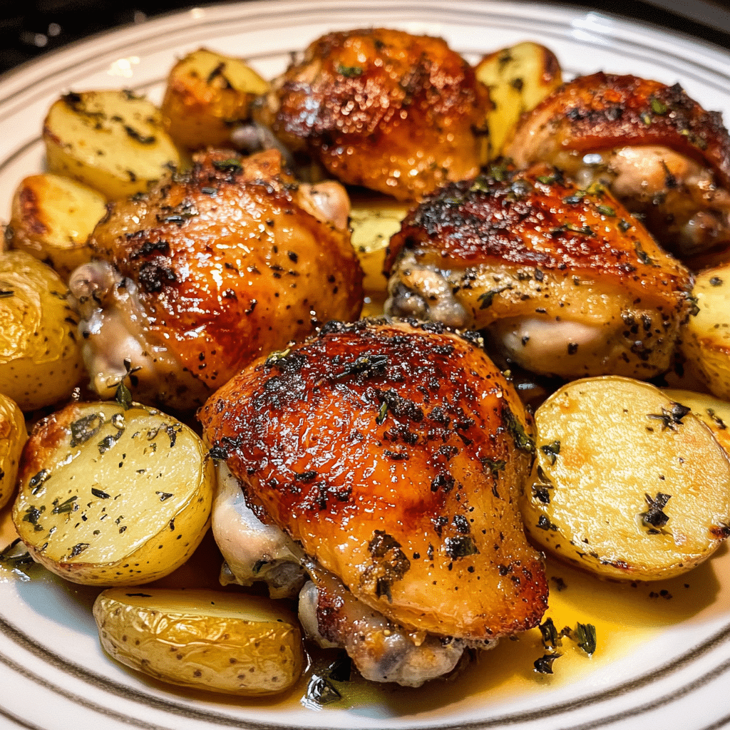 How to make Crispy Garlic Herb Chicken Thighs with Roasted Potatoes — key cooking step