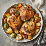How to make Crispy Garlic Herb Chicken Thighs with Roasted Veggies — key cooking step