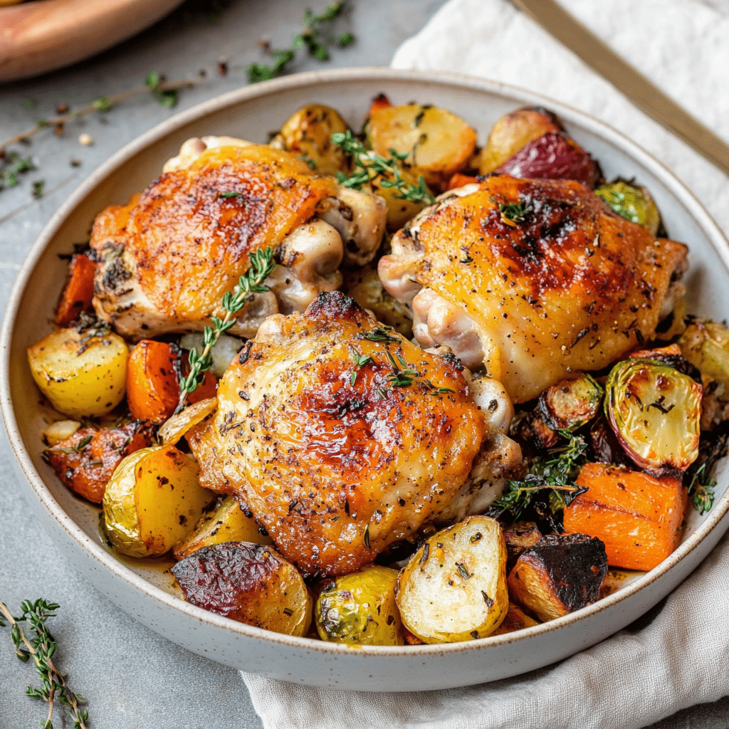 Crispy Garlic Herb Chicken Thighs with Roasted Veggies — chef-tested restaurant-quality photo