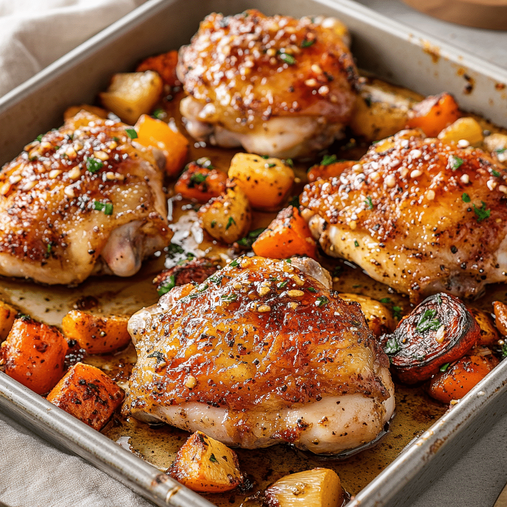 Crispy Honey Garlic Chicken Thighs with Roasted Veggies — chef-tested restaurant-quality photo