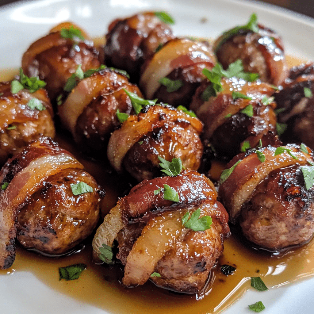 Honey Glazed Bacon-Wrapped Meatballs — chef-tested restaurant-quality photo