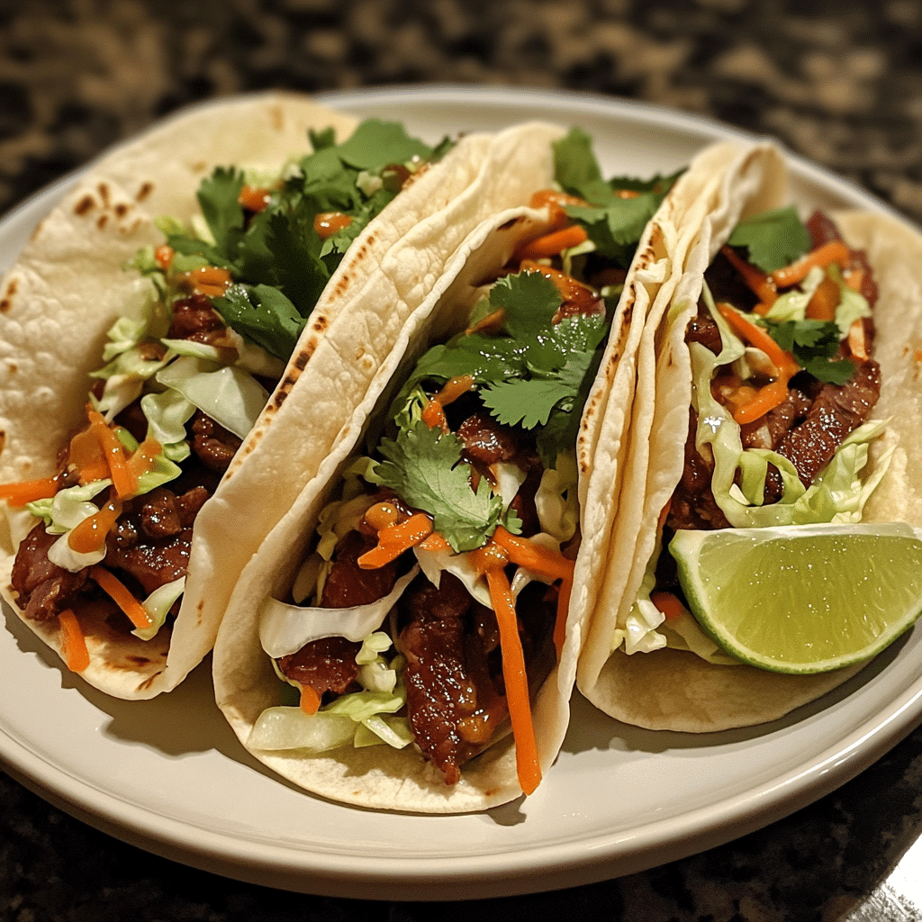 Korean BBQ Bacon Tacos with Spicy Slaw — chef-tested restaurant-quality photo