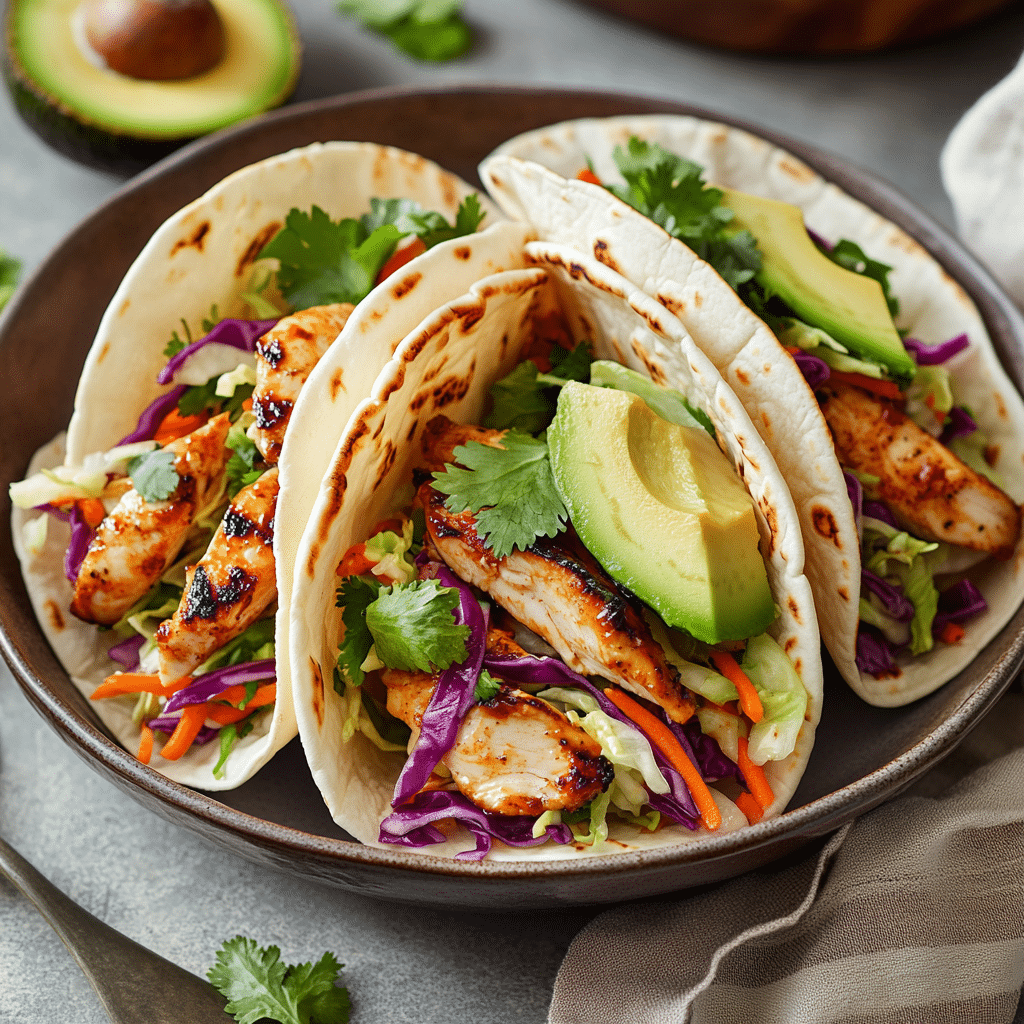 Korean BBQ Chicken Tacos with Tangy Slaw — chef-tested restaurant-quality photo