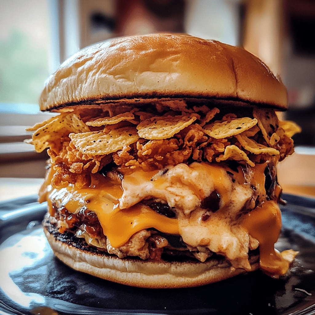 How to make Loaded BBQ Chicken Nacho Burger with Crispy Onions — key cooking step