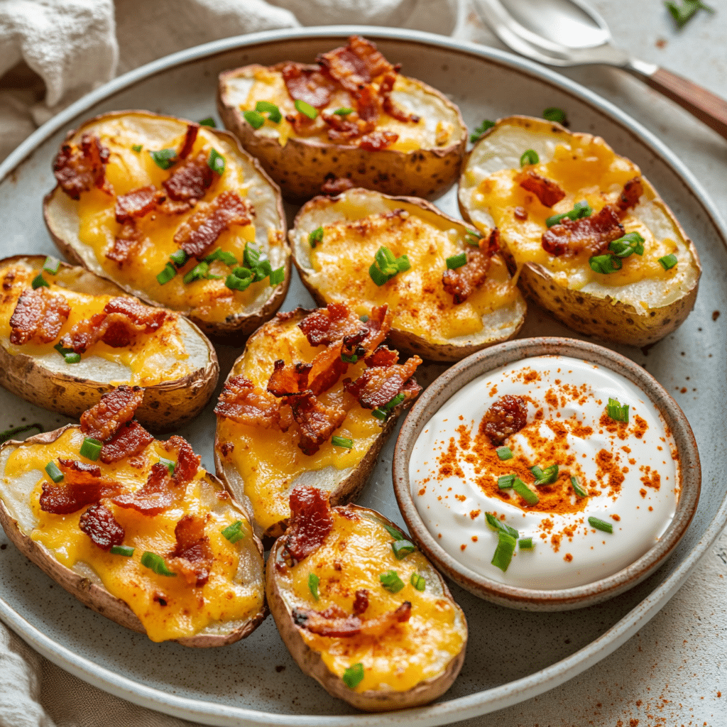 Loaded Cheddar Bacon Ranch Potato Skins with Spicy Dip — chef-tested restaurant-quality photo