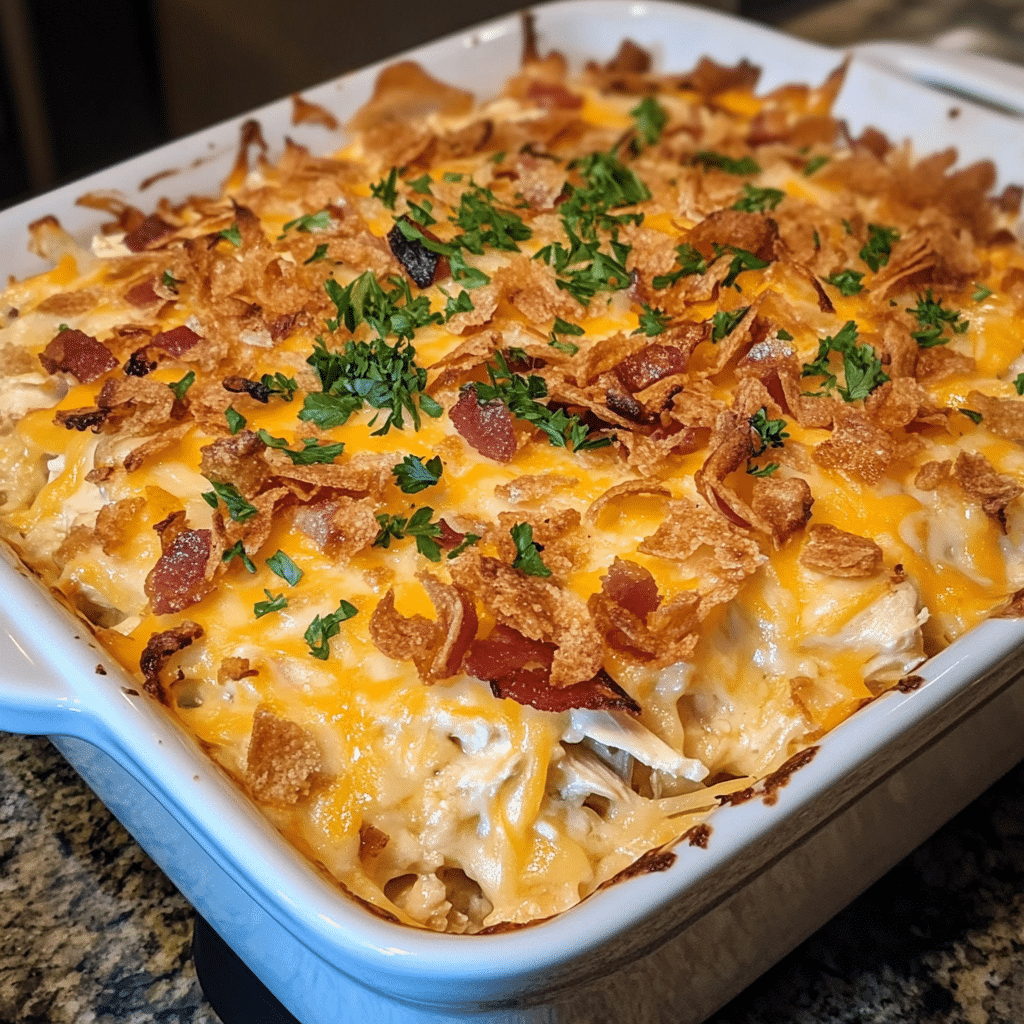 How to make Loaded Chicken Bacon Ranch Casserole for Game Day — key cooking step