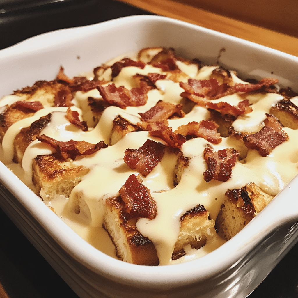 How to make Maple Bacon French Toast Bake with Vanilla Cream — key cooking step