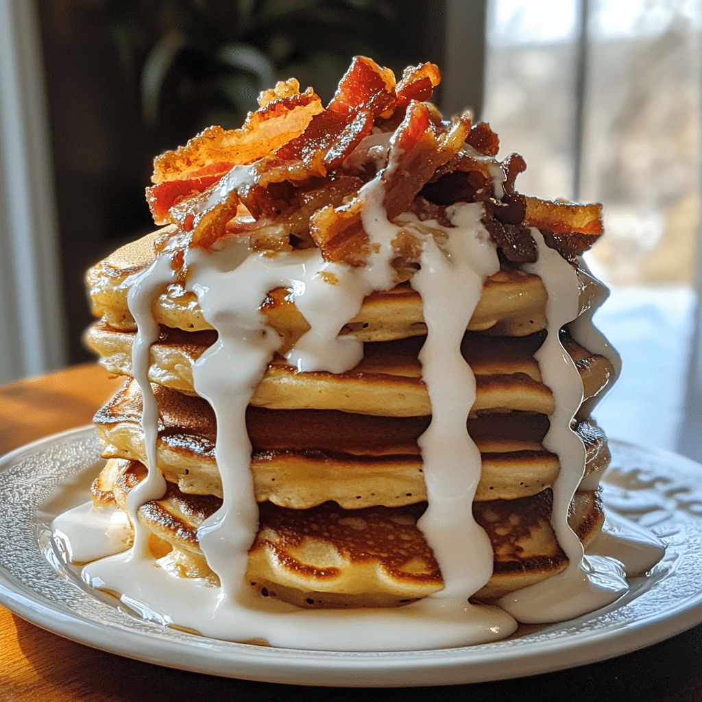 Maple Bacon Pancakes with Sweet Cream Drizzle — chef-tested restaurant-quality photo