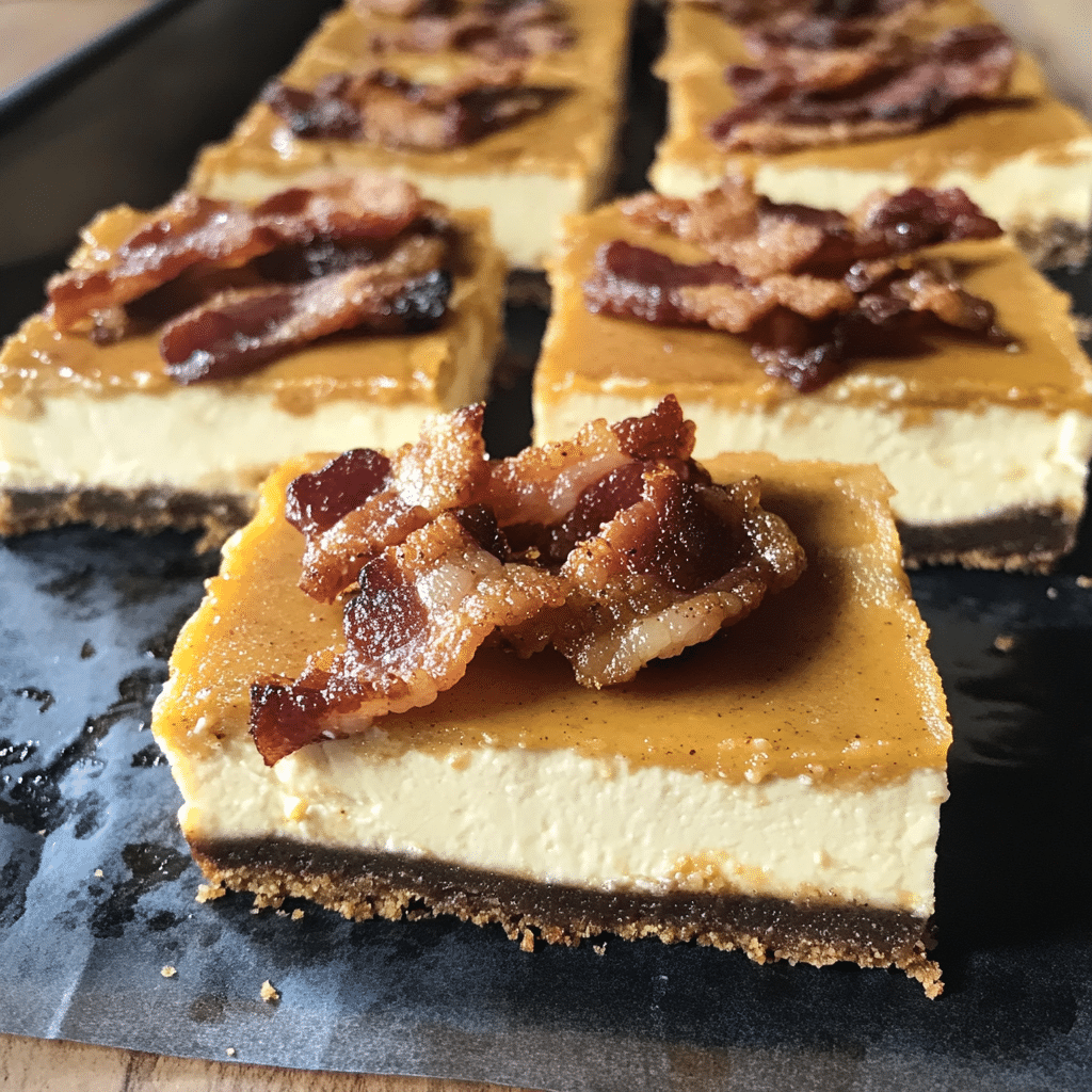 Pumpkin Spice Maple Bacon Cheesecake Bars — chef-tested restaurant-quality photo