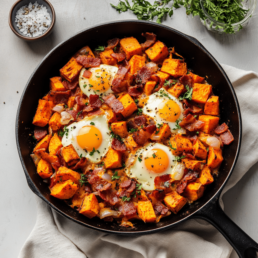 Savory Sweet Potato Bacon Breakfast Skillet — chef-tested restaurant-quality photo