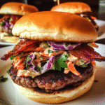 Smoky BBQ Bacon Burgers with Tangy Slaw — chef-tested restaurant-quality photo