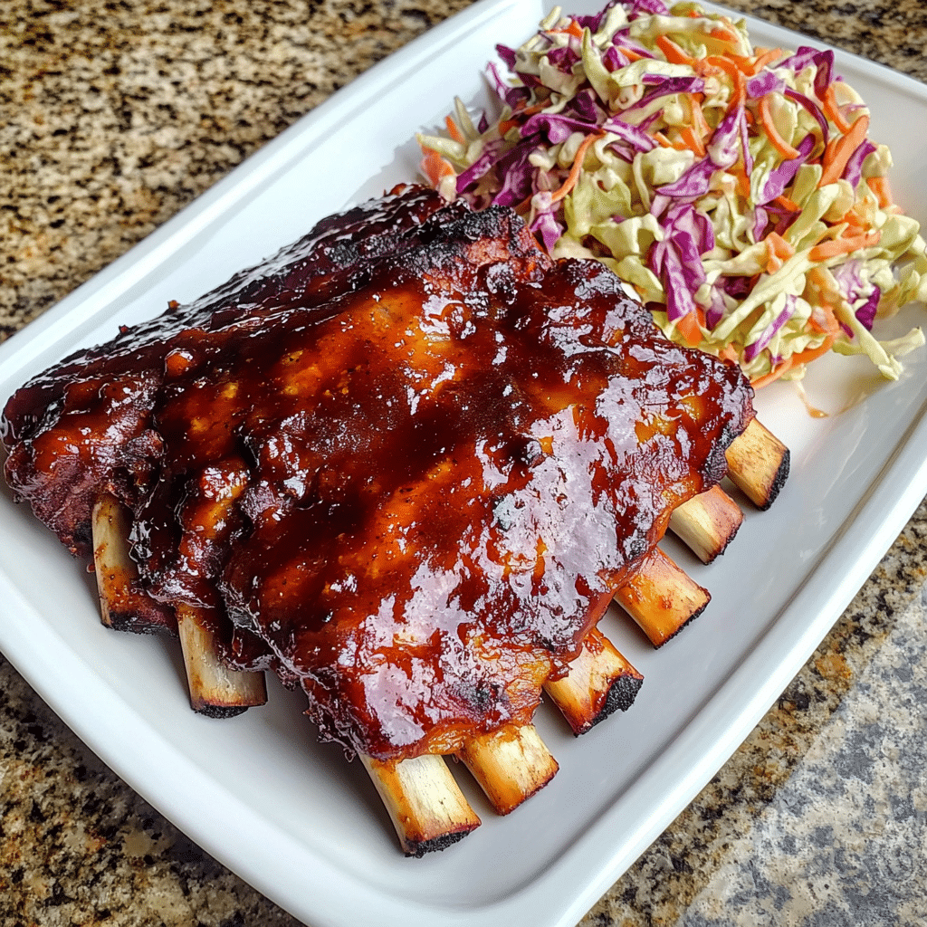 How to make Smoky Maple Bourbon BBQ Ribs with Tangy Slaw — key cooking step