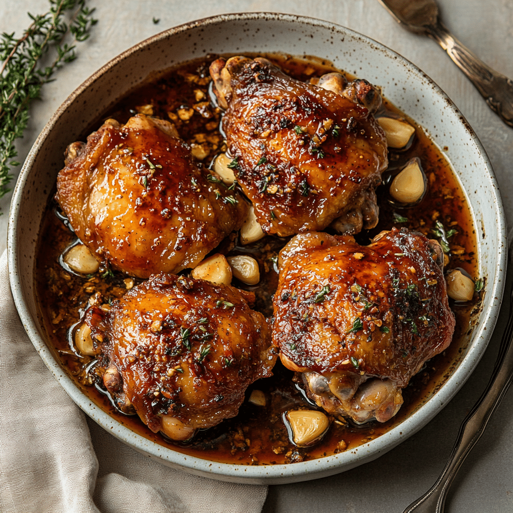 Smoky Maple Glazed Chicken Thighs with Garlic — chef-tested restaurant-quality photo
