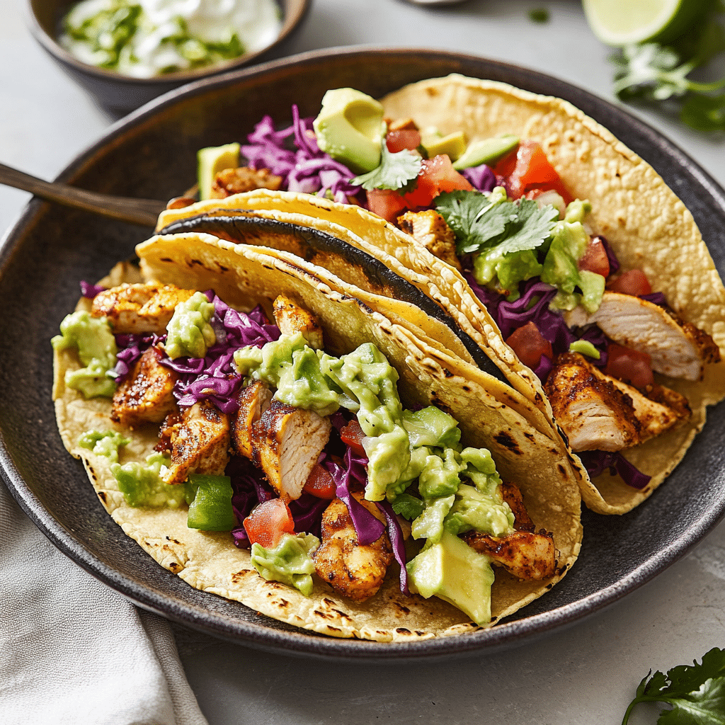 Spicy Chipotle Chicken Tacos with Avocado Cream — chef-tested restaurant-quality photo