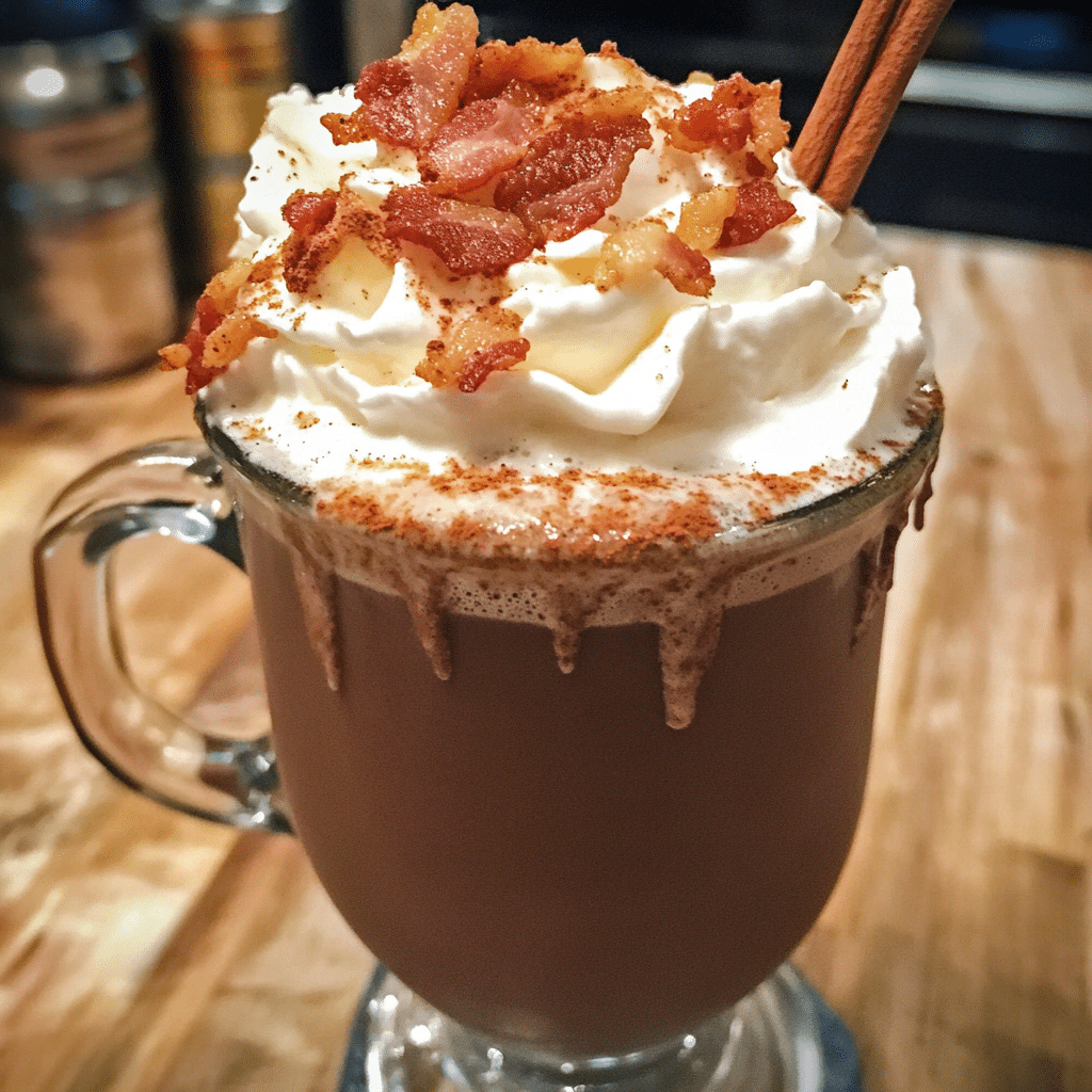 How to make Spiked Hot Chocolate Bacon Shake with Whipped Cream — key cooking step