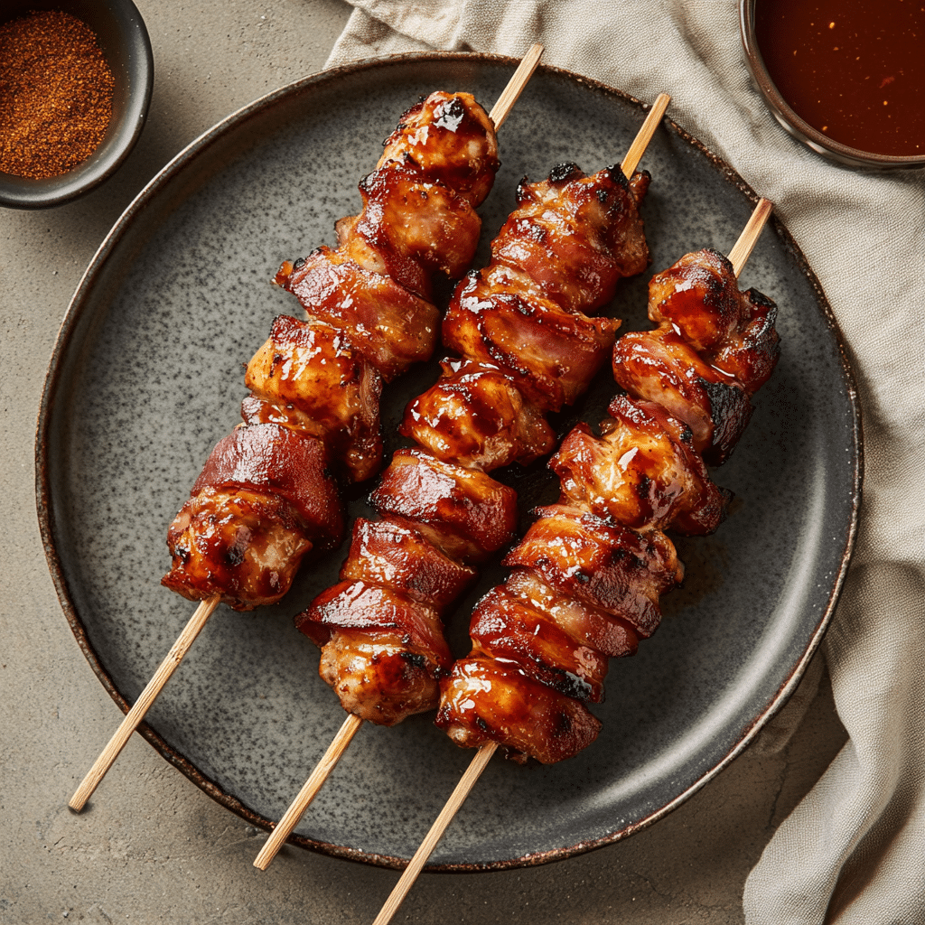 Sweet Heat BBQ Bacon-Wrapped Chicken Skewers — chef-tested restaurant-quality photo