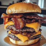 How to make Ultimate Maple-Bourbon Bacon Cheeseburger Stack — key cooking step