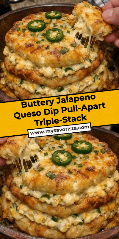 Buttery Jalapeno Queso Dip Pull-Apart Triple-Stack