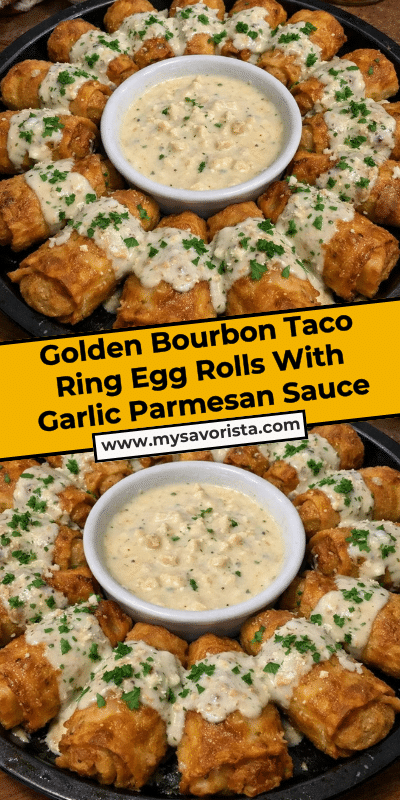 Golden Bourbon Taco Ring Egg Rolls With Garlic Parmesan Sauce