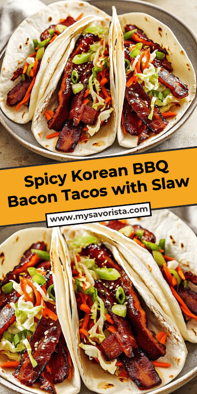 Spicy Korean BBQ Bacon Tacos with Slaw