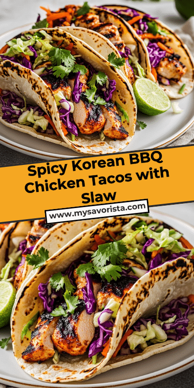 Spicy Korean BBQ Chicken Tacos with Slaw