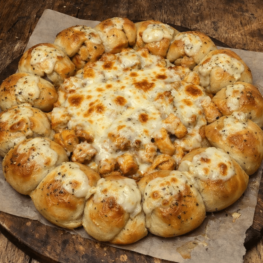 Baked Butter Chicken Alfredo Knot Pizza With Mozzarella Kick — chef-tested restaurant-quality photo