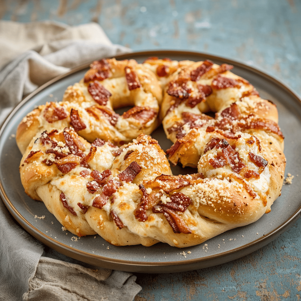 Bourbon Bacon Pizza Knot Pizza With Parmesan Crunch — chef-tested restaurant-quality photo