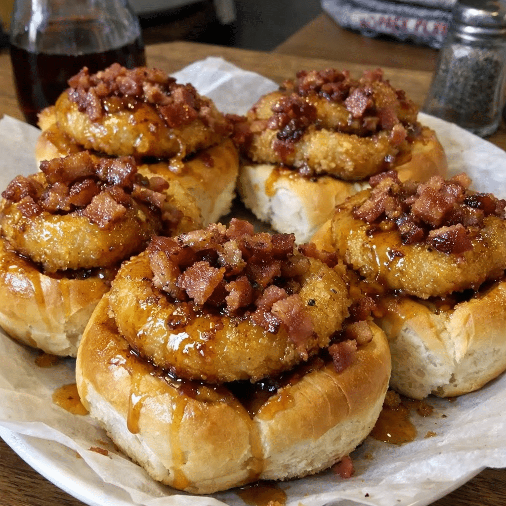 Buttery Bacon Onion Rings Rolls With Maple Pepper Glaze — chef-tested restaurant-quality photo
