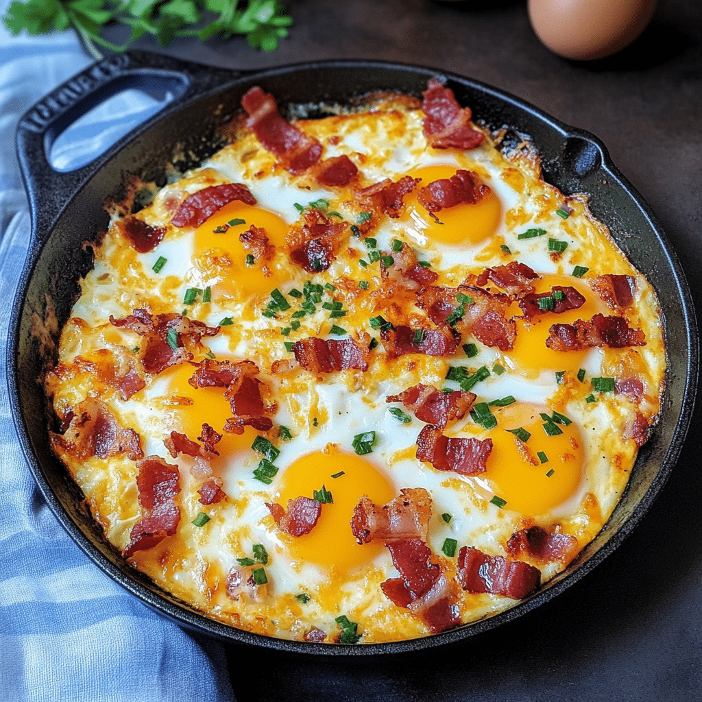 Cheesy Bacon and Egg Breakfast Skillet — chef-tested restaurant-quality photo