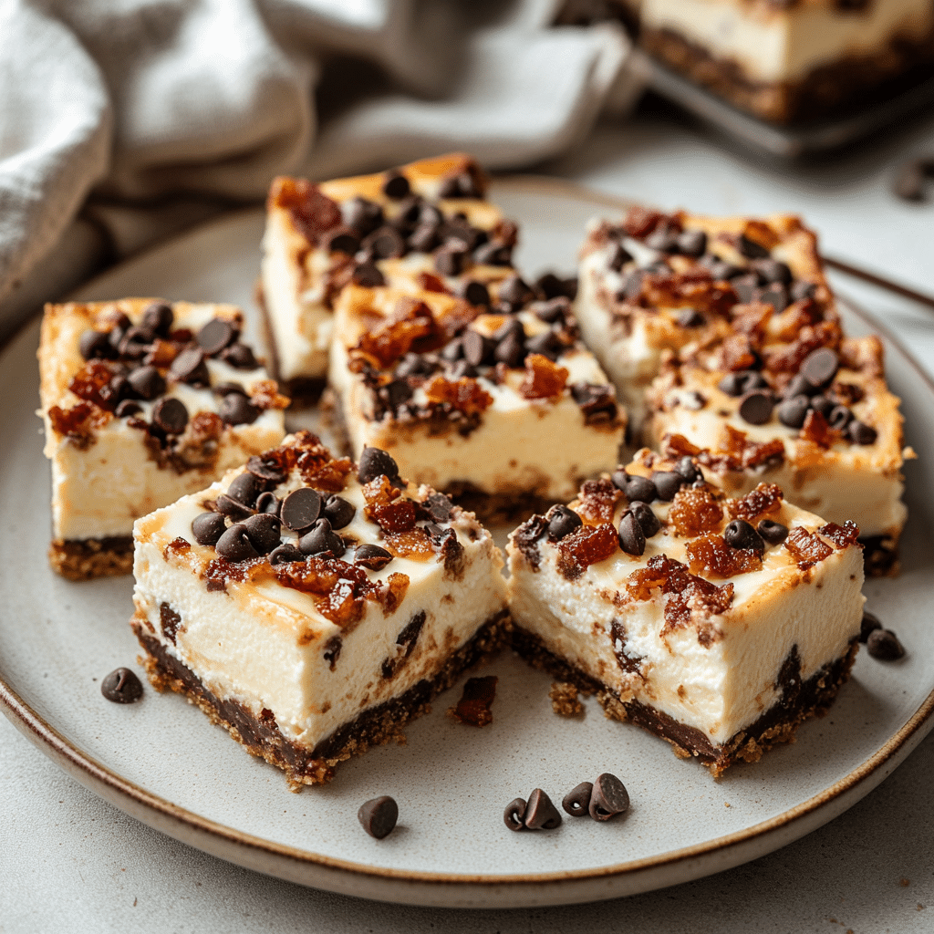 Chocolate Chip Bacon Cheesecake Bars — chef-tested restaurant-quality photo