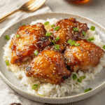 How to make Crispy Honey Garlic Chicken Thighs on Rice — key cooking step