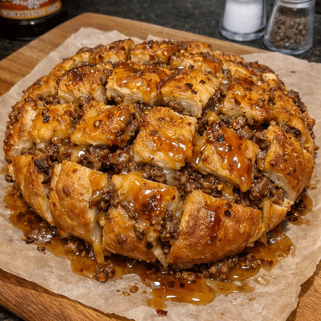 Crunchy Maple Cheeseburger Pull-Apart With Pepper Kick — chef-tested restaurant-quality photo