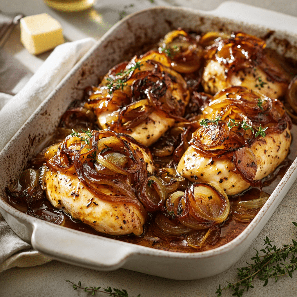 Loaded Onion Chicken Bake With Honey-Butter Glaze — chef-tested restaurant-quality photo
