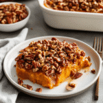 maple bourbon glazed sweet potato casserole with crunchy topping