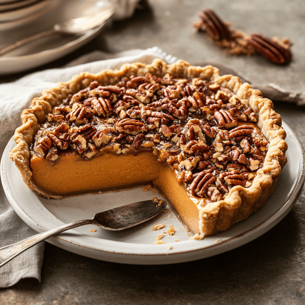 Maple Bourbon Glazed Sweet Potato Pie with Pecan Crunch — chef-tested restaurant-quality photo