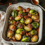 How to make Maple Bourbon Roasted Brussels Sprouts with Candied Pecans — key cooking step