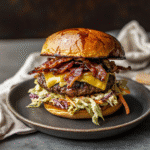 How to make Maple Glazed BBQ Bacon Cheeseburger with Crunchy Slaw — key cooking step