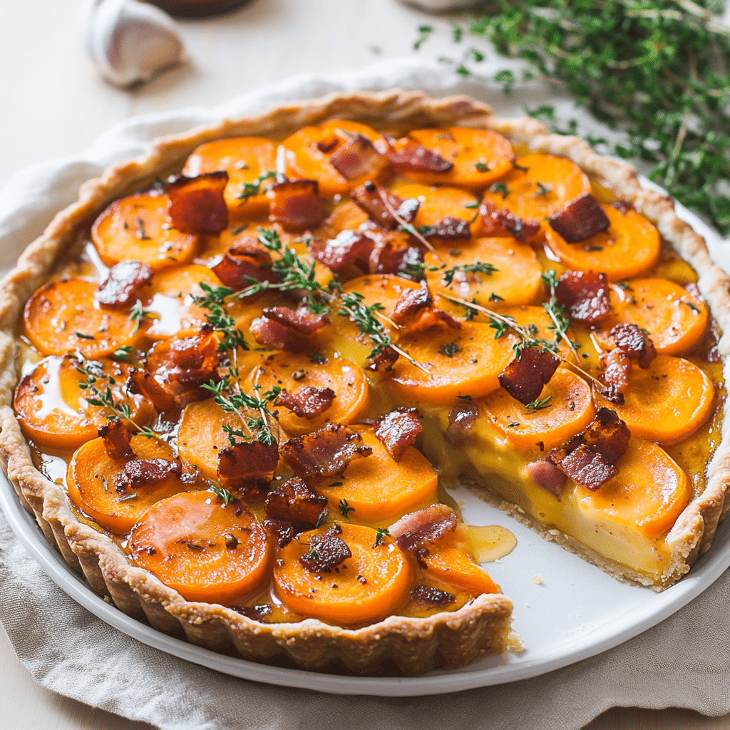Maple Honey Glazed Carrot and Bacon Tart — chef-tested restaurant-quality photo